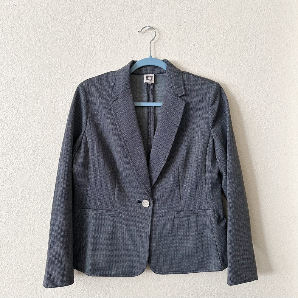 NWOT ANNE KLEIN Blazer Suit Jacket Herringbone Gray